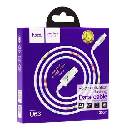 Дата-кабель USB Hoco U63 Spirit charging data cable for MicroUSB (1.2м) (2.4A) Белый - фото 5510