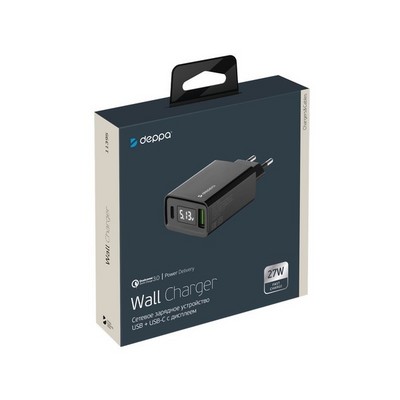 Адаптер питания Deppa PD Wall charger 3.0А QC 3.0 D-11395 (2USB A + Type-C) 30W дисплей Черный - фото 5632
