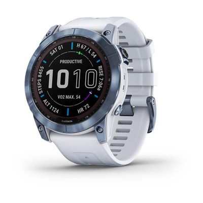 Умные часы Garmin Fenix 7X Sapphire Solar титановый синий минерал DLC с белым ремешком - фото 33226