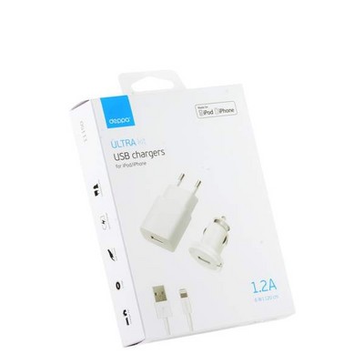 Набор Deppa Ultra MFI D-11150: АЗУ+СЗУ 1А, дата-кабель 8-pin Lightning для Apple 1.2 м, Белый - фото 6702
