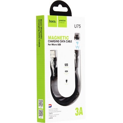 Дата-кабель USB Hoco U75 Magnetic charging data cable for MicroUSB (1.2м) (3A) Черный - фото 4928