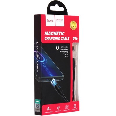 Дата-кабель USB Hoco U76 Magnetic charging data cable for Lightning (1.2м) (2.4A) Черный - фото 4933