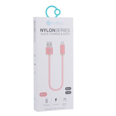 Дата-кабель USB COTECi M20 NYLON series Type-C Cable CS2128-0.2M-MRG (0.2m) Розовое-золото - фото 5413