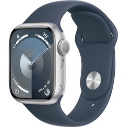 Умные часы Apple Watch Series 9, 41 мм, корпус из алюминия серебристого цвета, спортивный ремешок цвета грозовой синий